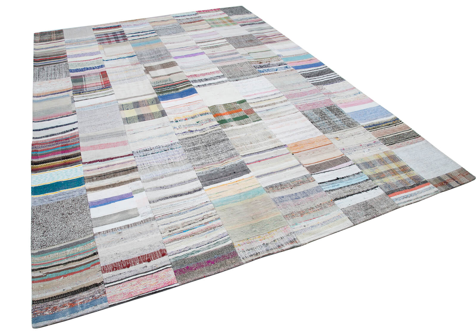 8x11 White Kilim Patchwork Rug - 30555