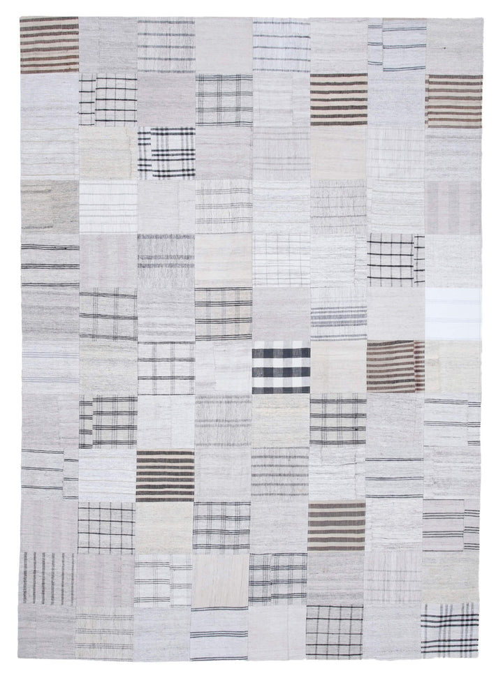 8x11 White Kilim Patchwork Rug - 30569