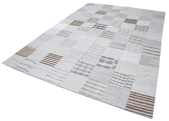 8x11 White Kilim Patchwork Rug - 30569