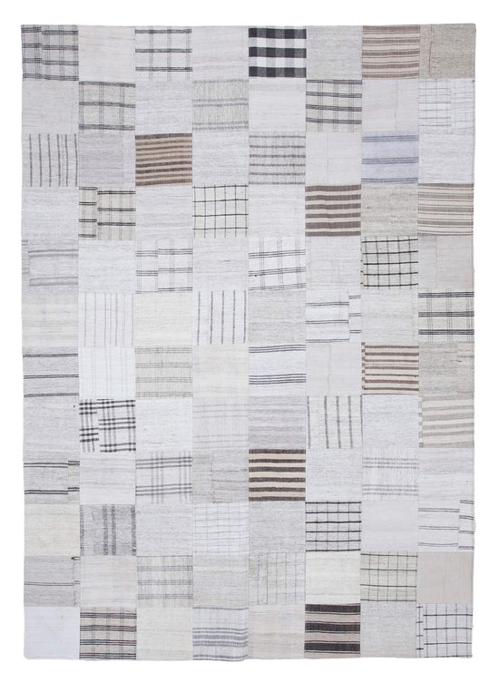 8x11 White Kilim Patchwork Rug - 30570