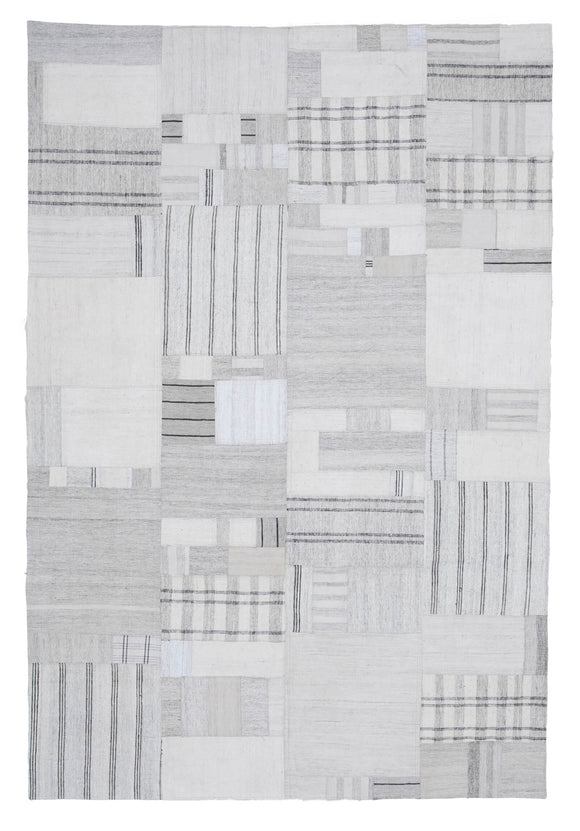 7x10 Beige Kilim Patchwork Rug - 30593