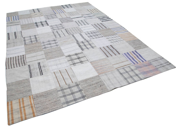 8x11 White Kilim Patchwork Rug - 30609