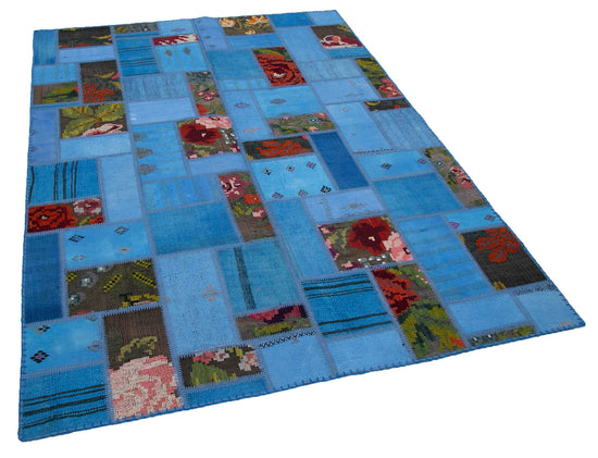 5x8 Blue Kilim Patchwork Rug - 30627