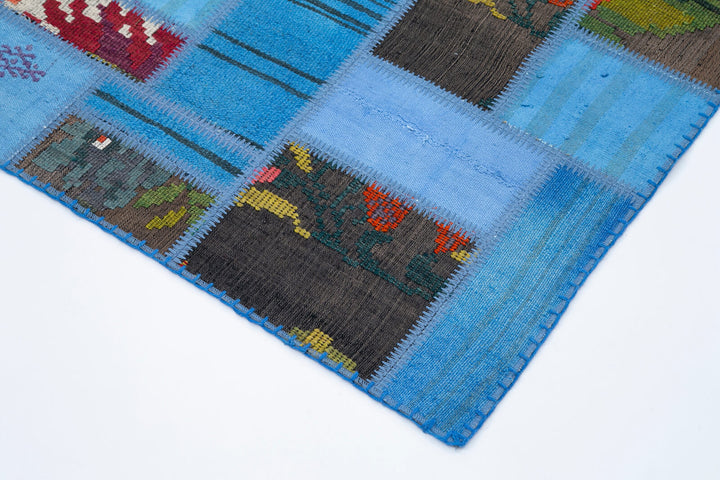 5x8 Blue Kilim Patchwork Rug - 30627