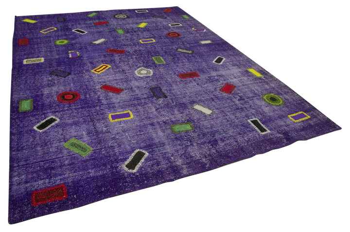 8x11 Purple Modern Patchwork Rug - 30946