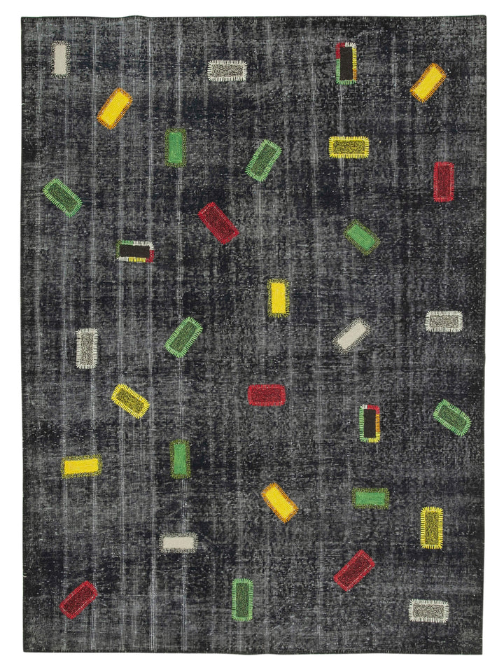 7x10 Black Modern Patchwork Rug - 30950