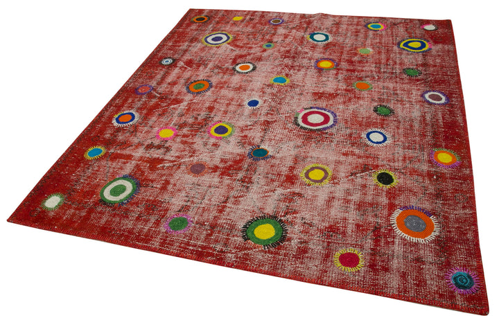 6x7 Red Modern Patchwork Rug - 30952