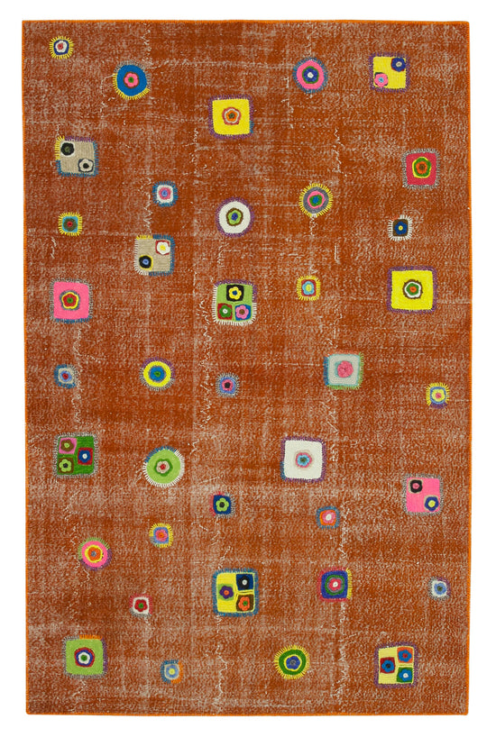 6x10 Orange Modern Patchwork Rug - 30957