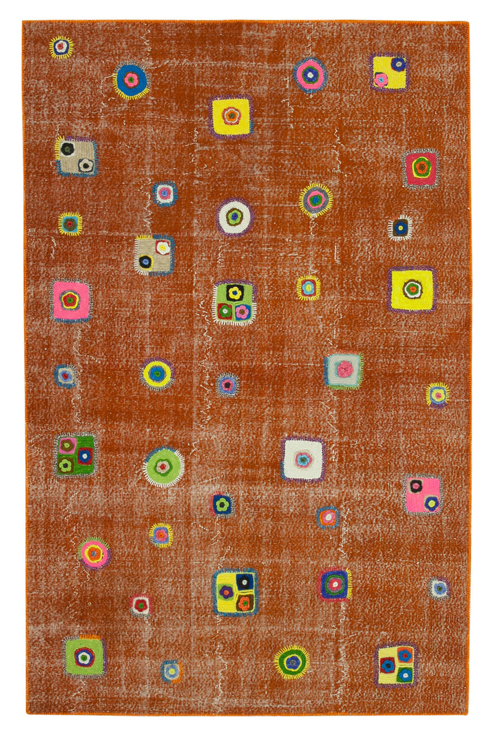 6x10 Orange Modern Patchwork Rug - 30957