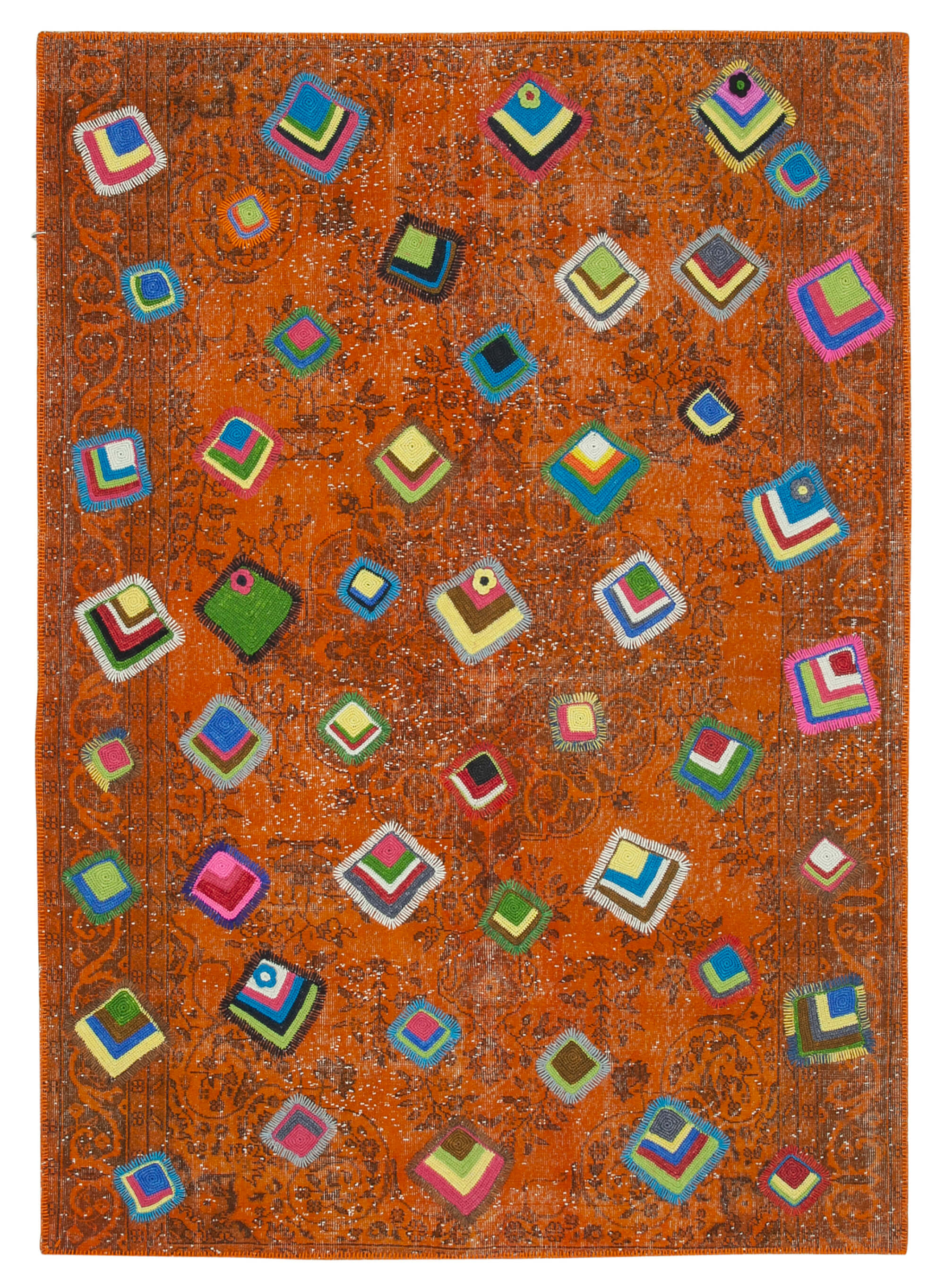 7x10 Orange Modern Patchwork Rug - 30960