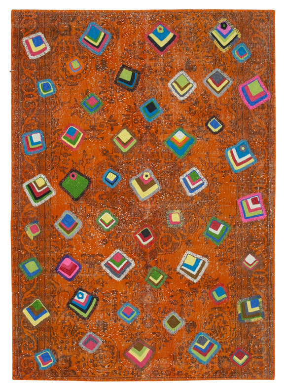 7x10 Orange Modern Patchwork Rug - 30960