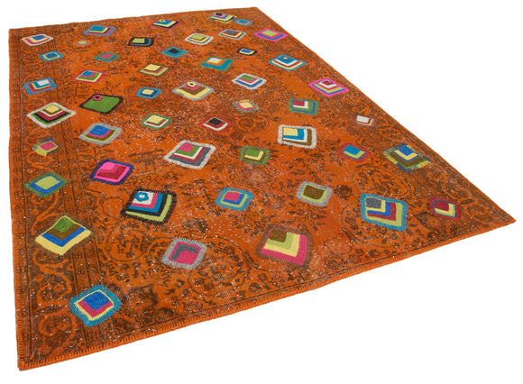 7x10 Orange Modern Patchwork Rug - 30960