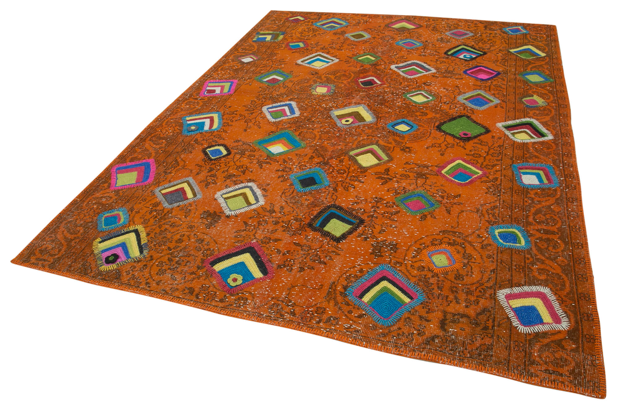 7x10 Orange Modern Patchwork Rug - 30960