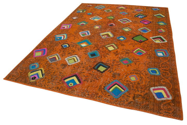 7x10 Orange Modern Patchwork Rug - 30960