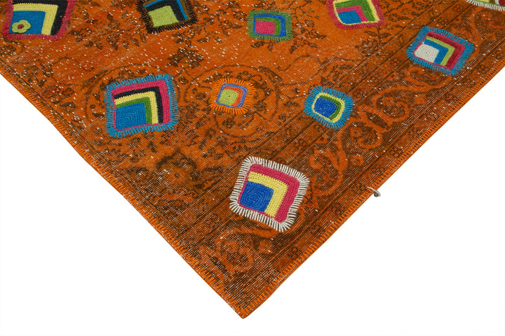 7x10 Orange Modern Patchwork Rug - 30960