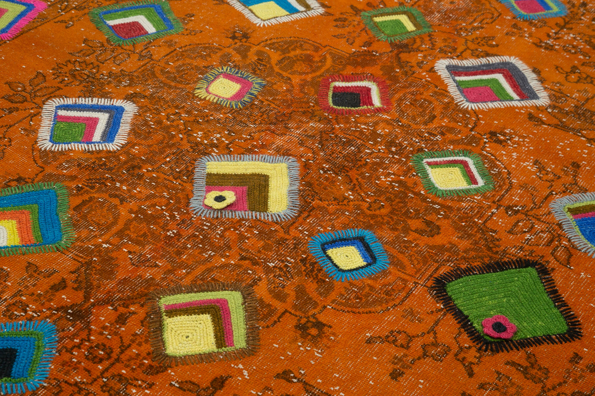 7x10 Orange Modern Patchwork Rug - 30960