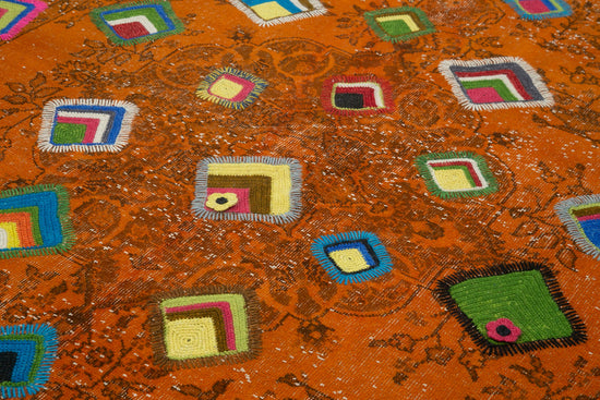 7x10 Orange Modern Patchwork Rug - 30960