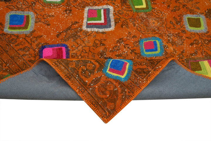 7x10 Orange Modern Patchwork Rug - 30960