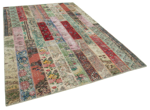 7x10 Red Modern Patchwork Rug - 30988