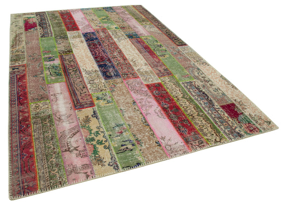 7x10 Red Modern Patchwork Rug - 30991