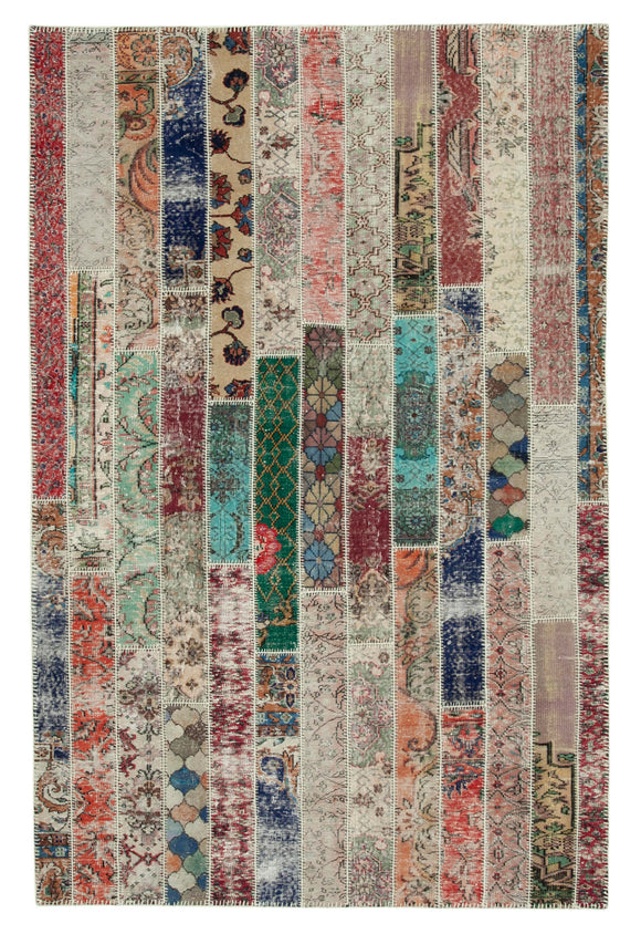 7x10 Red Modern Patchwork Rug - 31003