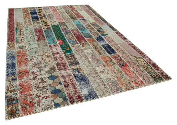 7x10 Red Modern Patchwork Rug - 31003