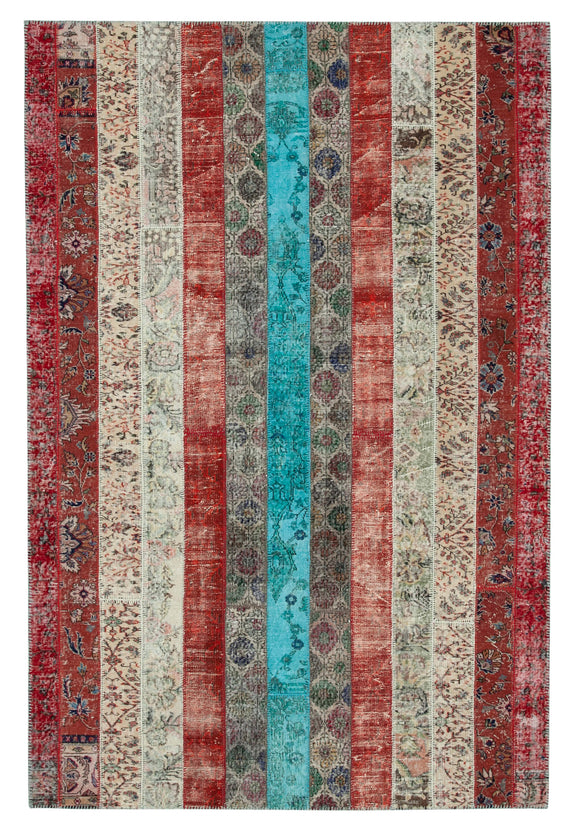 7x10 Red Modern Patchwork Rug - 31012