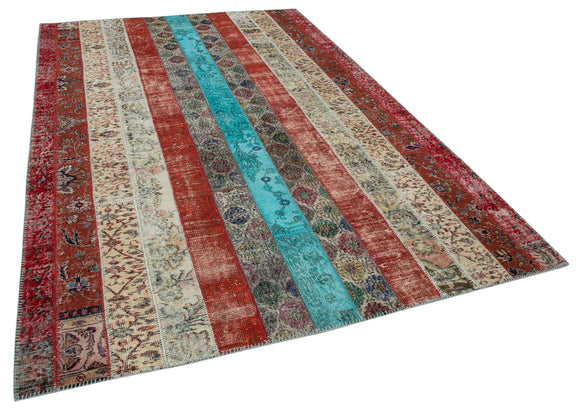 7x10 Red Modern Patchwork Rug - 31012
