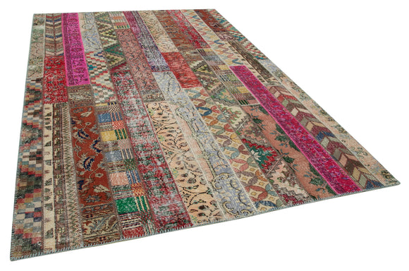 7x10 Red Modern Patchwork Rug - 31013