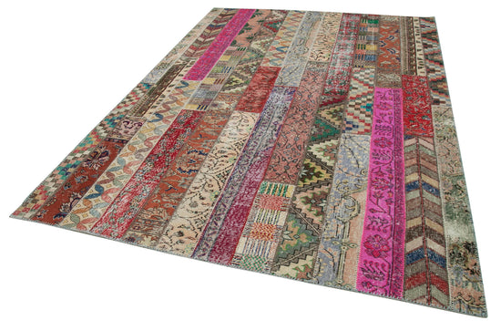 7x10 Red Modern Patchwork Rug - 31013