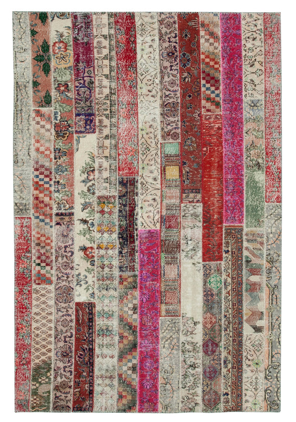 7x10 Red Modern Patchwork Rug - 31015