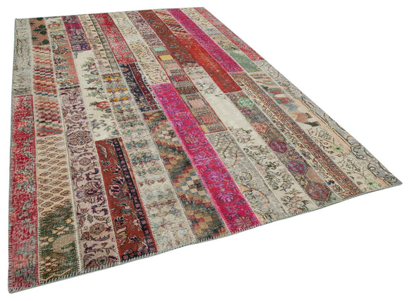 7x10 Red Modern Patchwork Rug - 31015