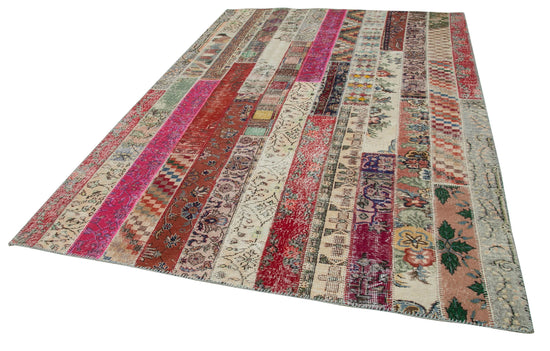 7x10 Red Modern Patchwork Rug - 31015