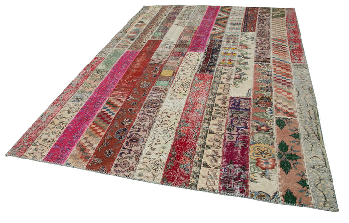 7x10 Red Modern Patchwork Rug - 31015
