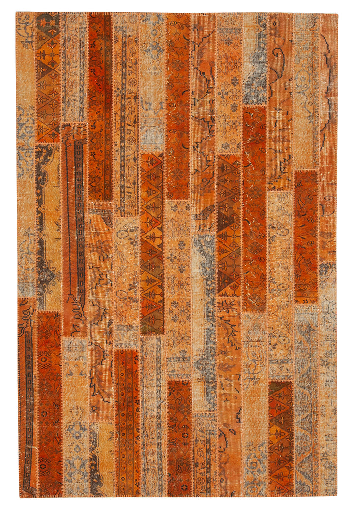 7x10 Orange Modern Patchwork Rug - 31018