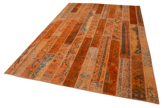 7x10 Orange Modern Patchwork Rug - 31018