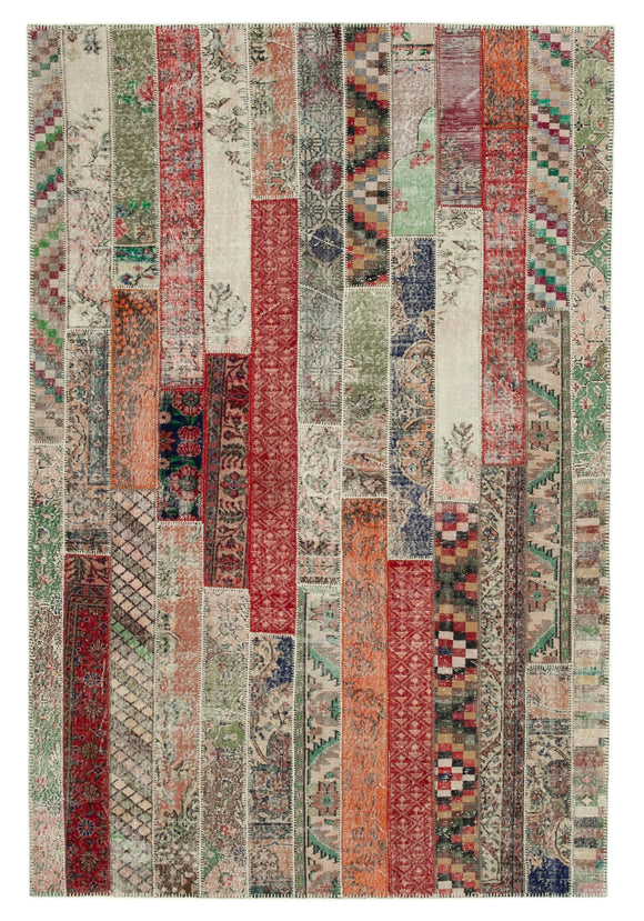 7x10 Red Modern Patchwork Rug - 31029