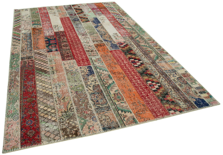 7x10 Red Modern Patchwork Rug - 31029