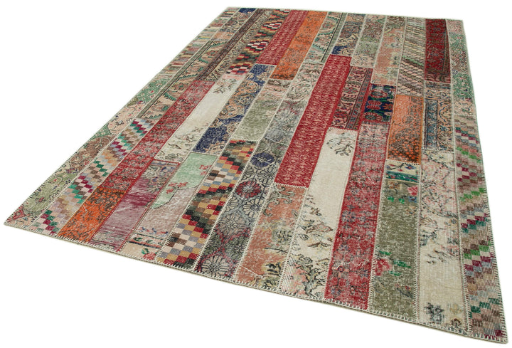7x10 Red Modern Patchwork Rug - 31029