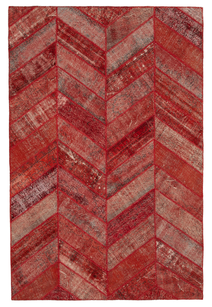 7x10 Red Modern Patchwork Rug - 31035