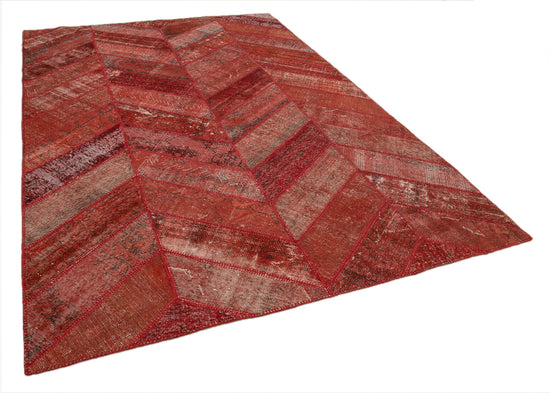 7x10 Red Modern Patchwork Rug - 31035