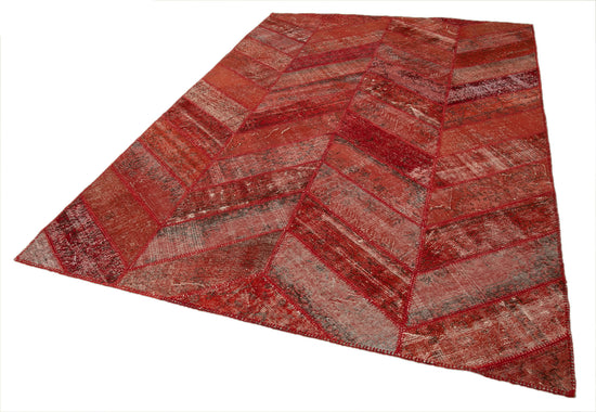 7x10 Red Modern Patchwork Rug - 31035