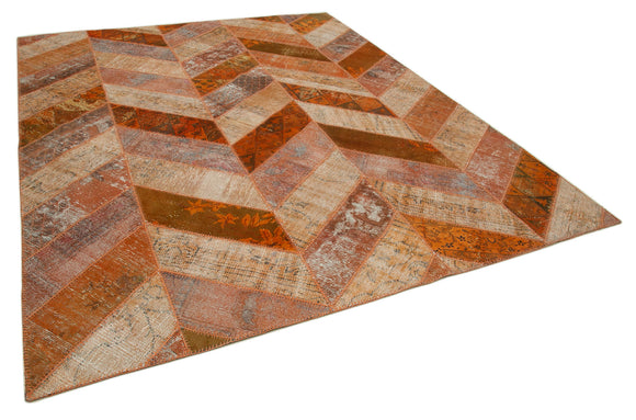 8x10 Orange Modern Patchwork Rug - 31140