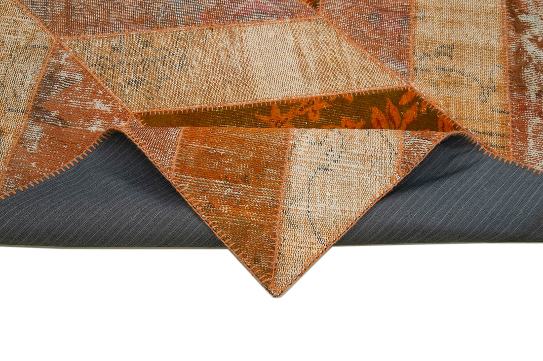 8x10 Orange Wool Anatolian Low Pile Patchwork Rug 31140
