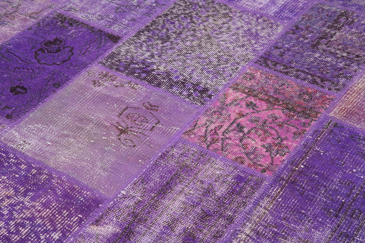 Purple Patchwork Rug 6x10 Purple Anatolian Wool Area Patchwork Rug 31420