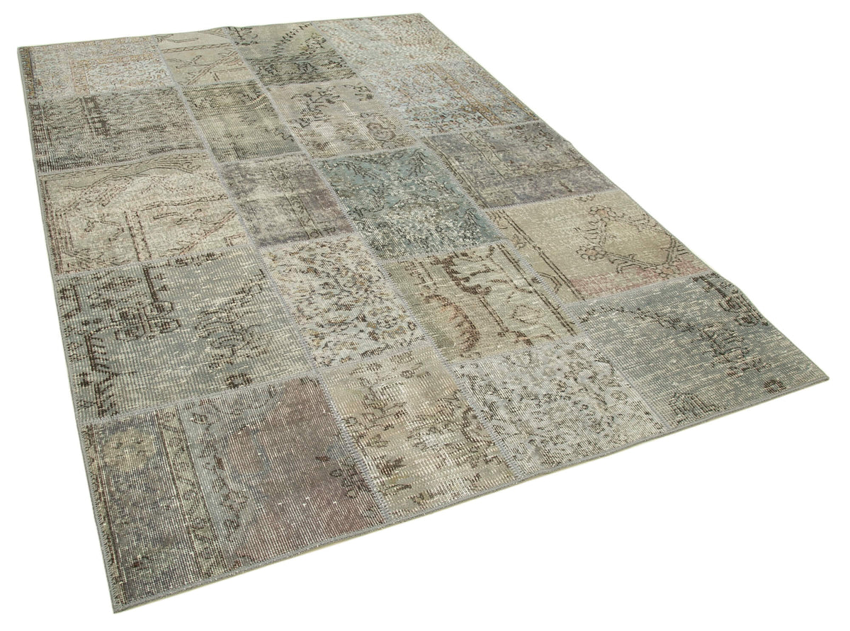 6x8 Grey Turkish Patchwork Rug  - 32043