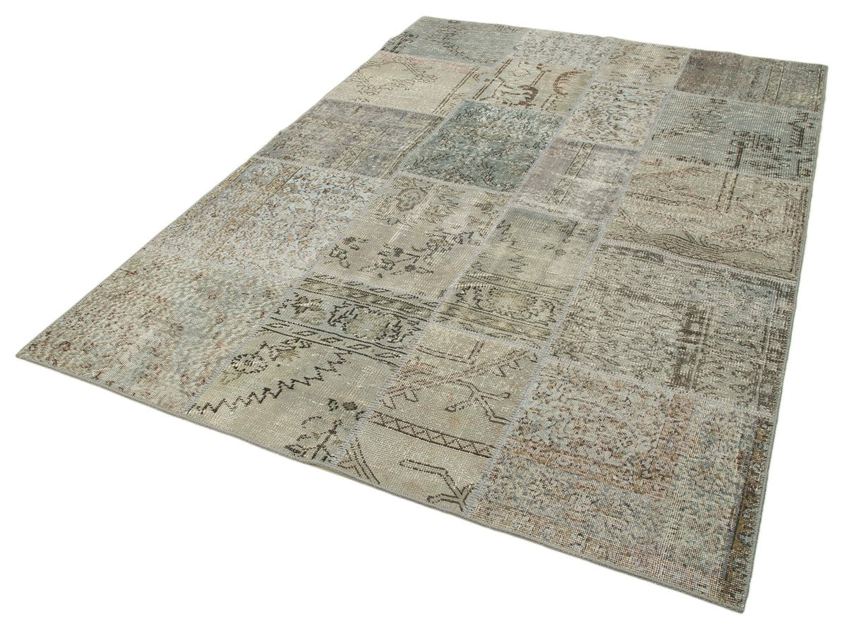 6x8 Grey Turkish Patchwork Rug  - 32043
