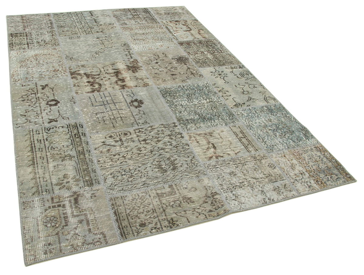5x8 Grey Turkish Patchwork Rug - 32053