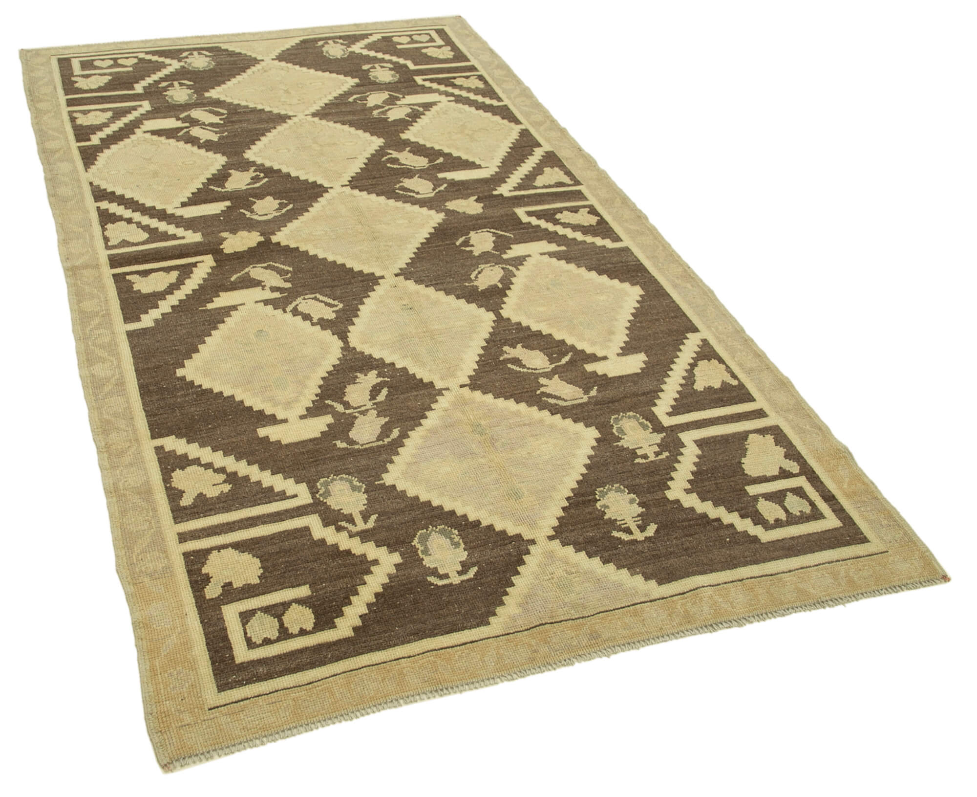4x7 Beige Vintage Turkish Wool Rug - 32182