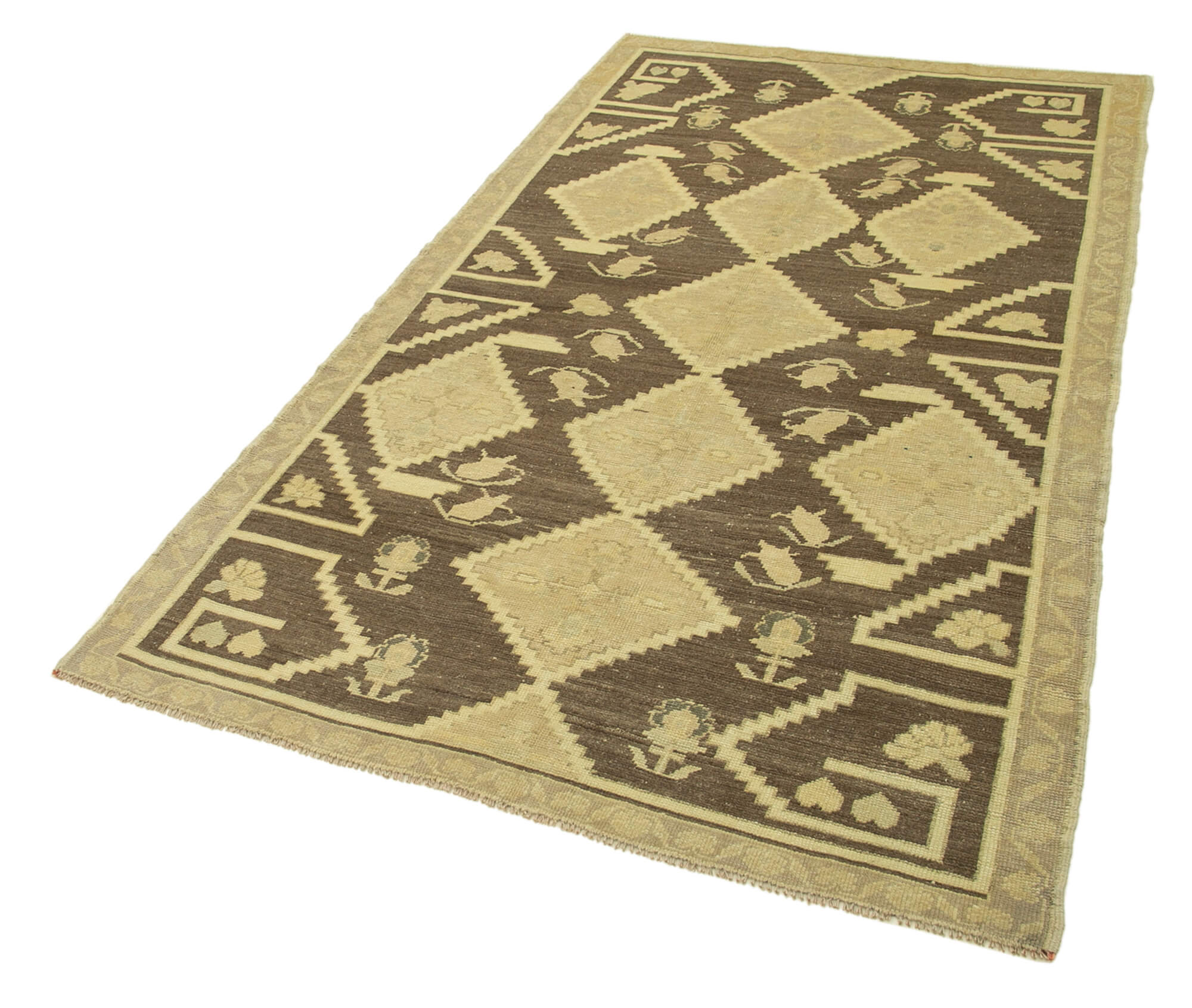 4x7 Beige Vintage Turkish Wool Rug - 32182